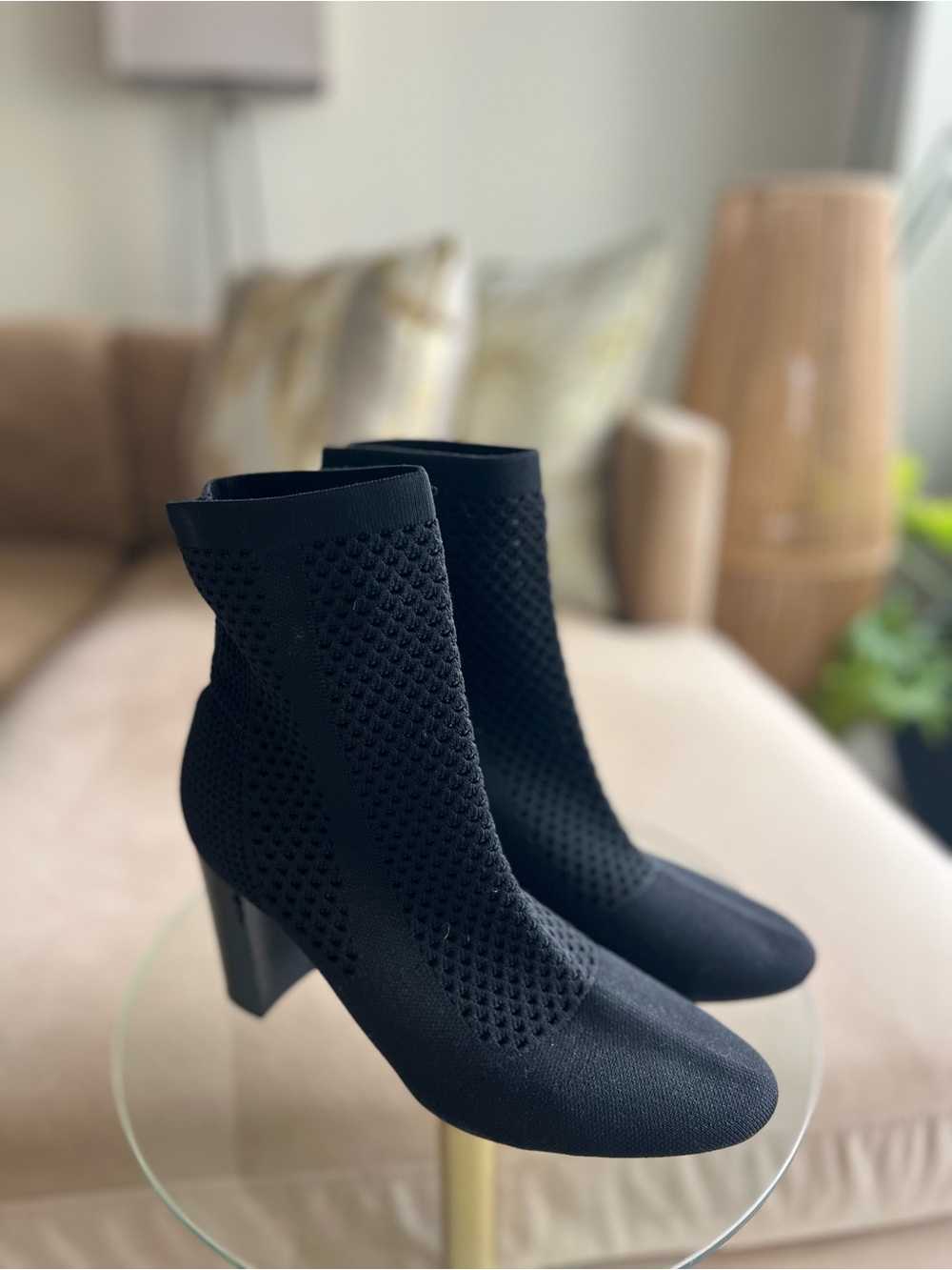 Charles by Charles David Shirley Black Knit Ankle Booties Block Heel | 8